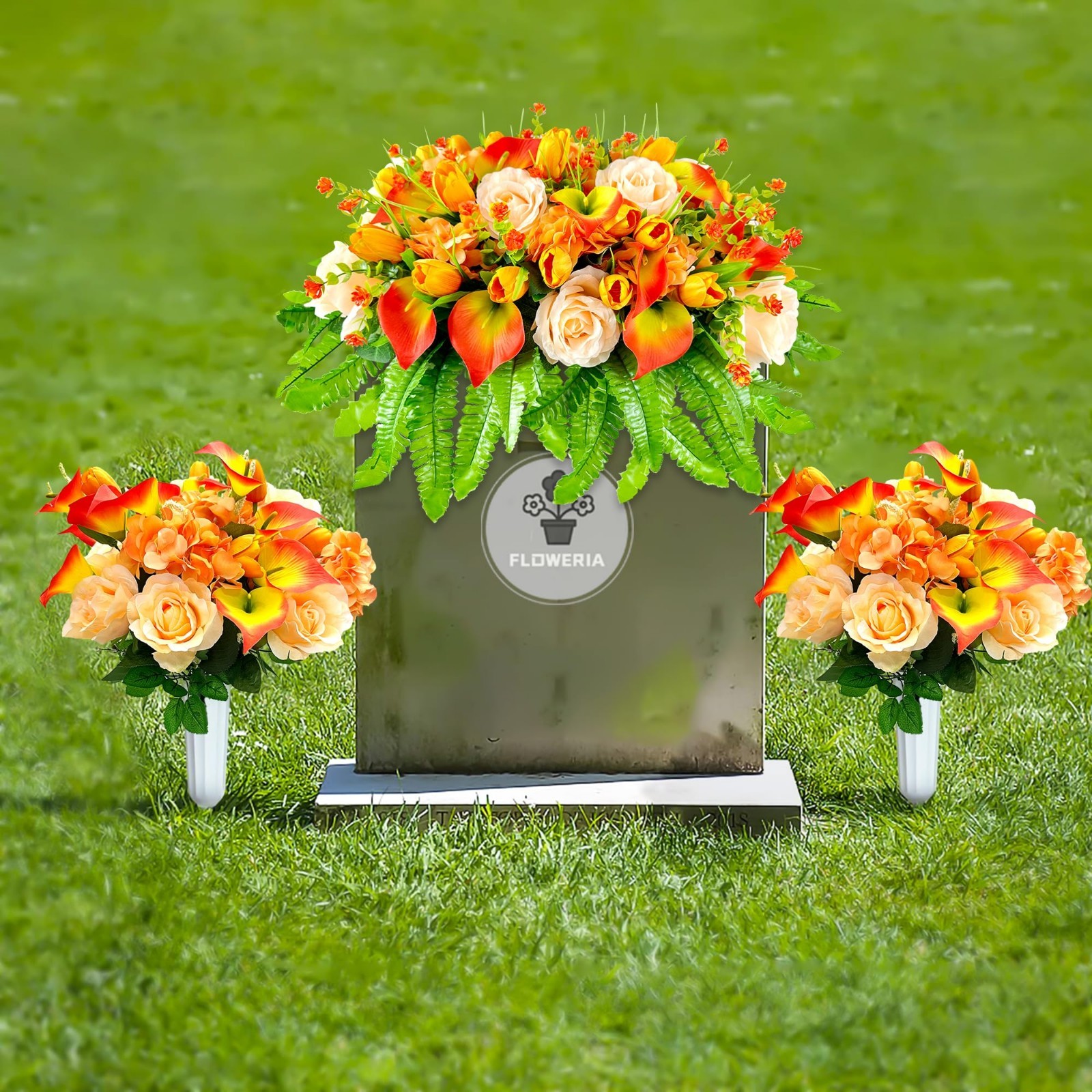 Artificial Cemetery Flower Saddle – Tulips & Roses for Grave Decoration, Sympath