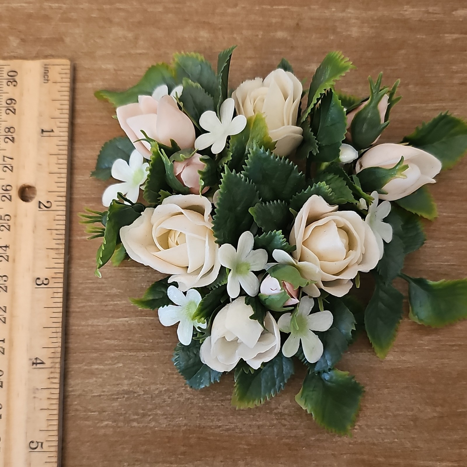 Artificial Rose Floral Arrangement Centerpiece with Cream Roses and Green Leaves