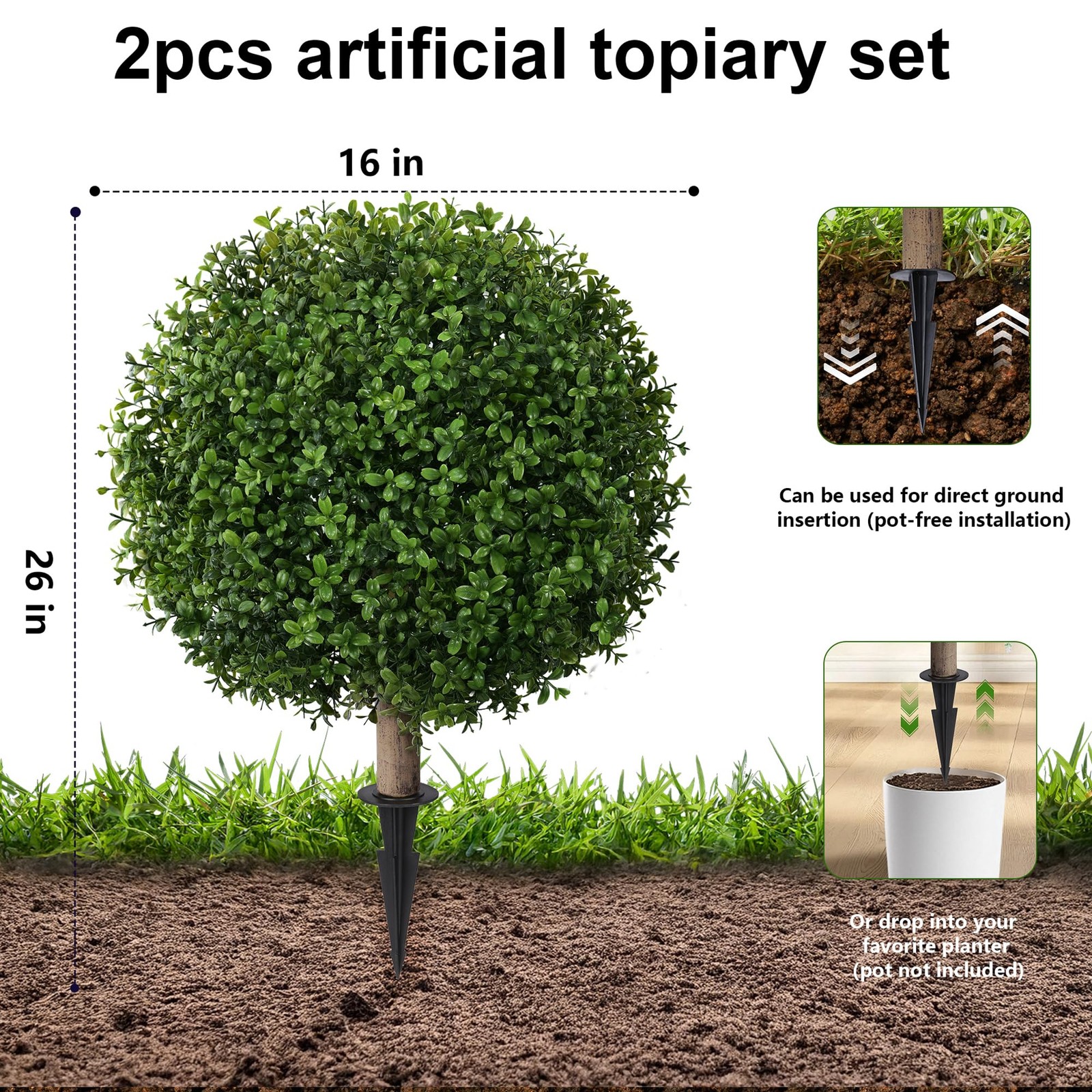 Artificial Boxwood Topiary Trees for Outdoor Set of 2 Fake Plant Bushes with …