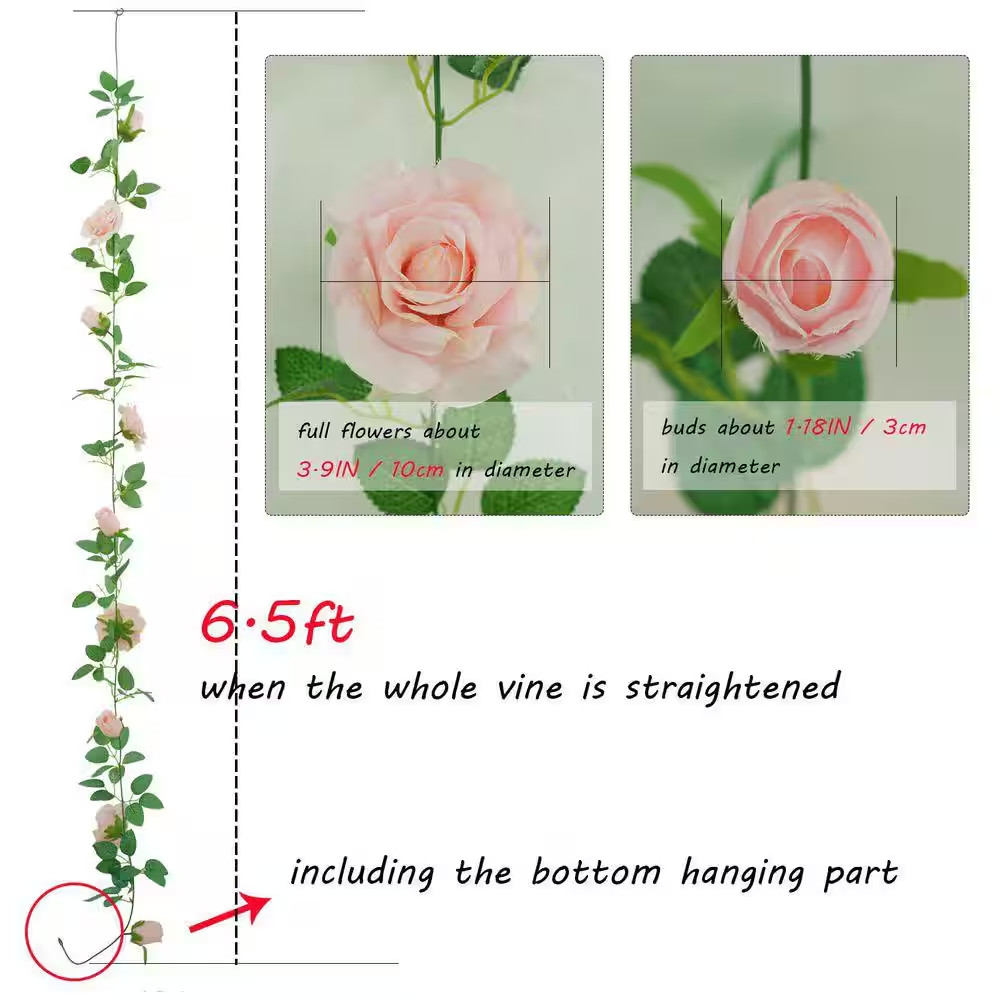 4 in 2 Pack Pink Artificial Rose Vine Garland Hanging Silk Floral Wedding Swing