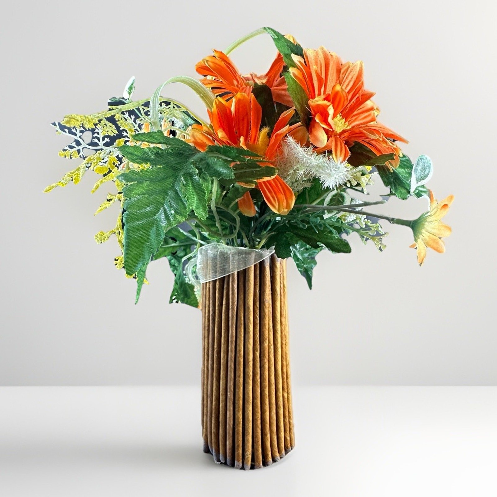 Le Creuset Flame Orange Utensil Holder Crock Vase w/ Flower Decor 2.75 Kitchen