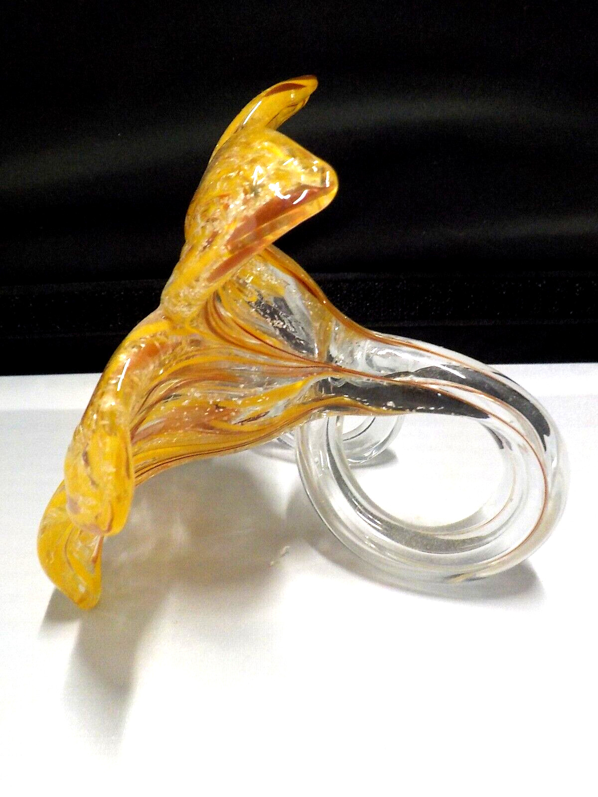 BEAUTIFUL MURANO 6 PETAL ORANGE AND RED FREE STANDING GLASS FLOWER PREOWNED