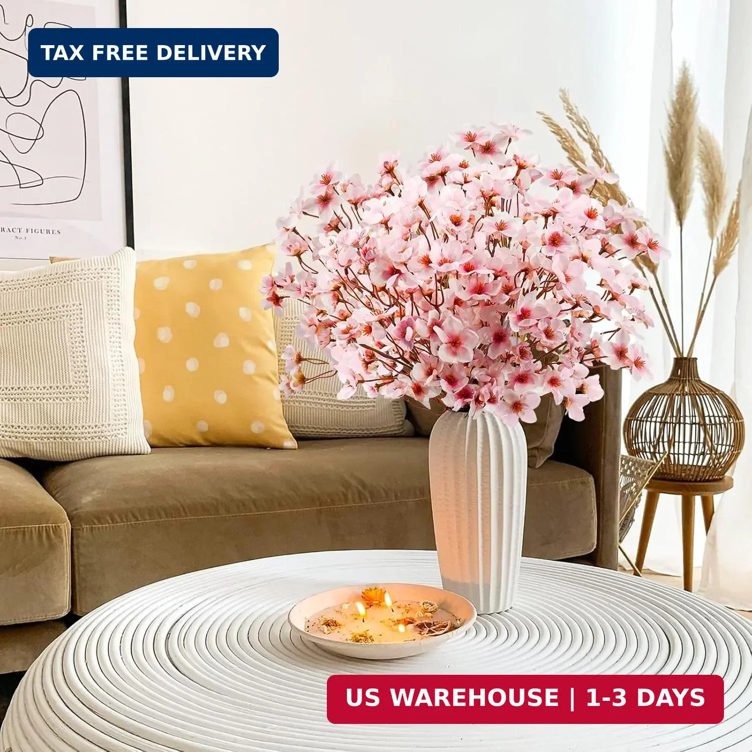 obbsie 24Pcs Artificial Cherry Blossom Flower, Faux Silk Peach Blossom Branches