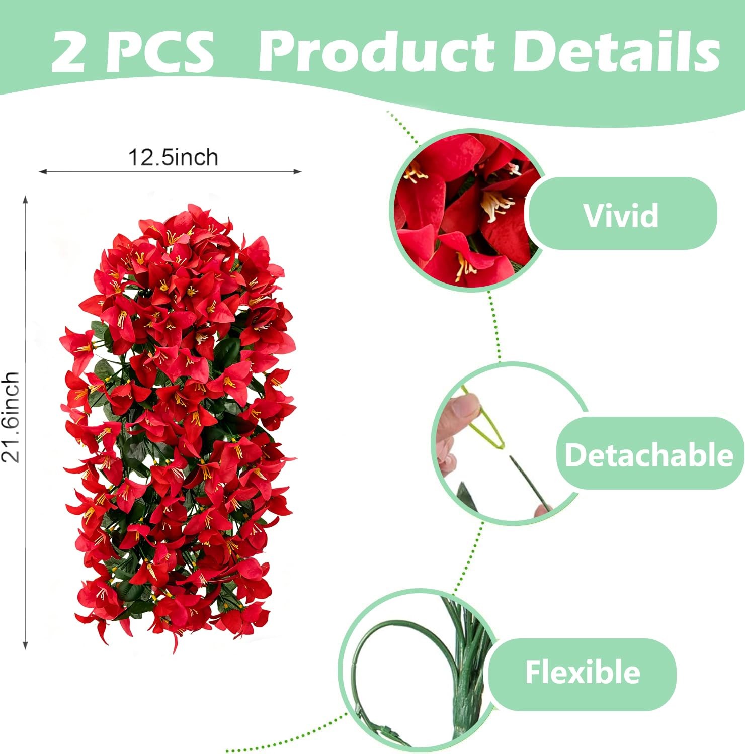 Fake Bougainvillea Artificial Hanging Flowers, 2 PCS Outdoor Faux Plants UV R…