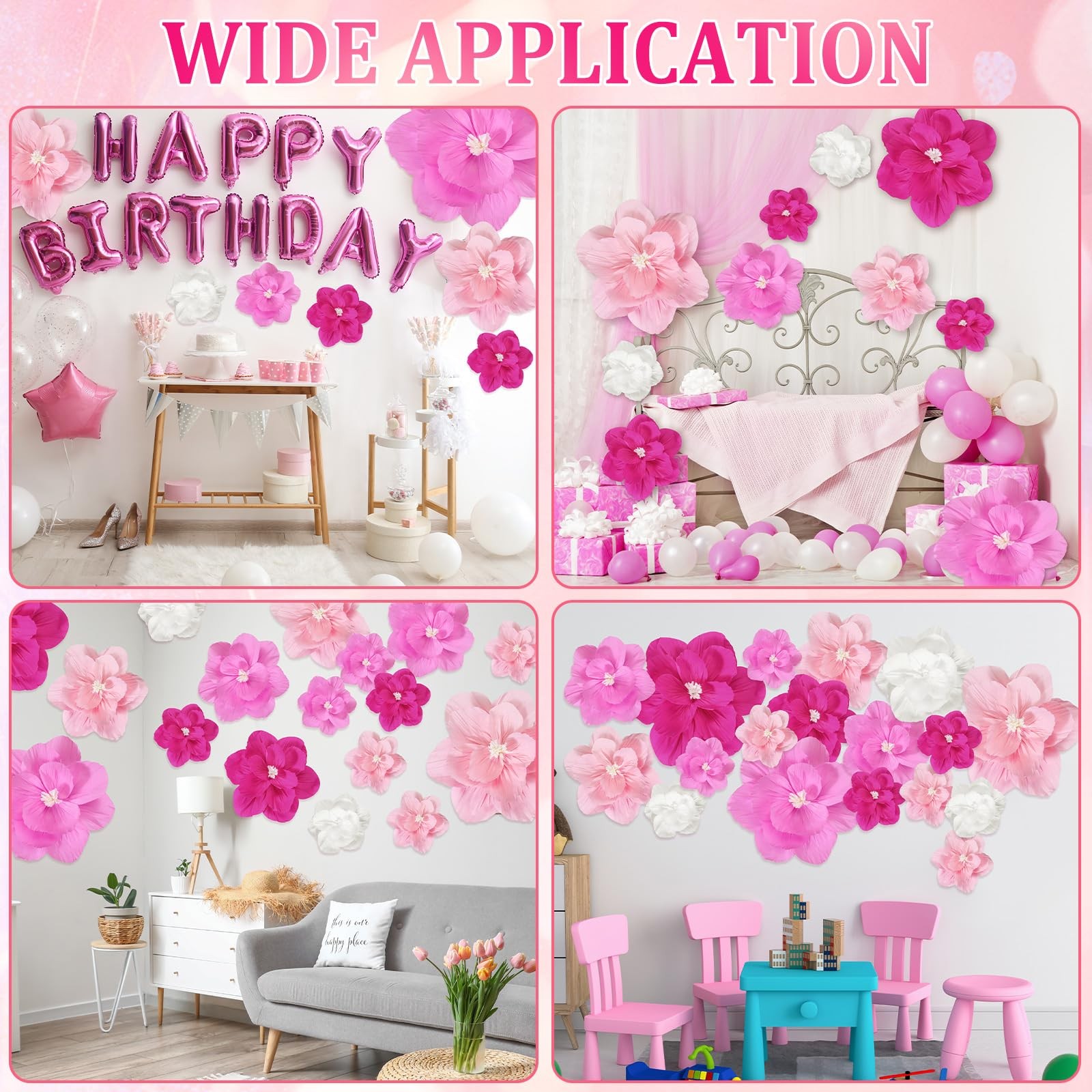 Pink Gradient Giant Artificial Large Paper Flowers Backdrop Decor 18 PCS
