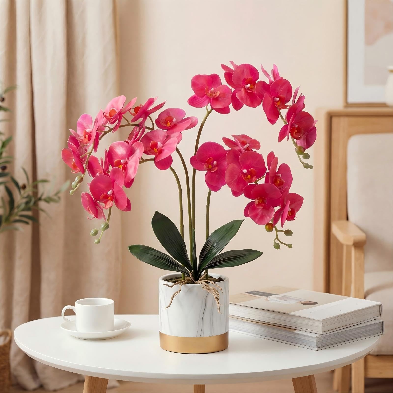 32 Inch Artificial Orchid with 4 Bundles Leaves – Silk Phalaenopsis, Faux Orc…