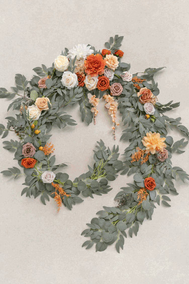 Head Table 9ft. Flower Garland with 10ft. Runner in Sunset Terracotta
