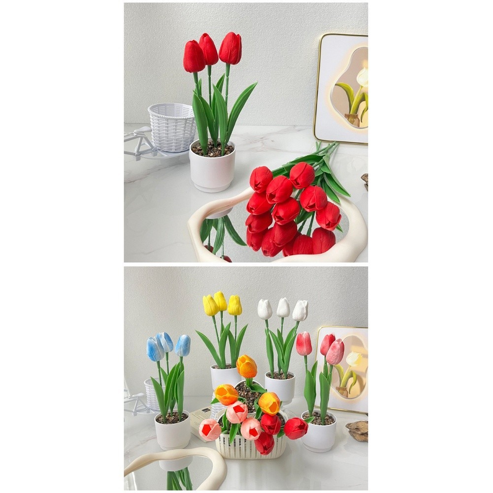 Artificial Tulip with PU Pot for Nordic Aesthetic 10 10 25cm for Decor Setup