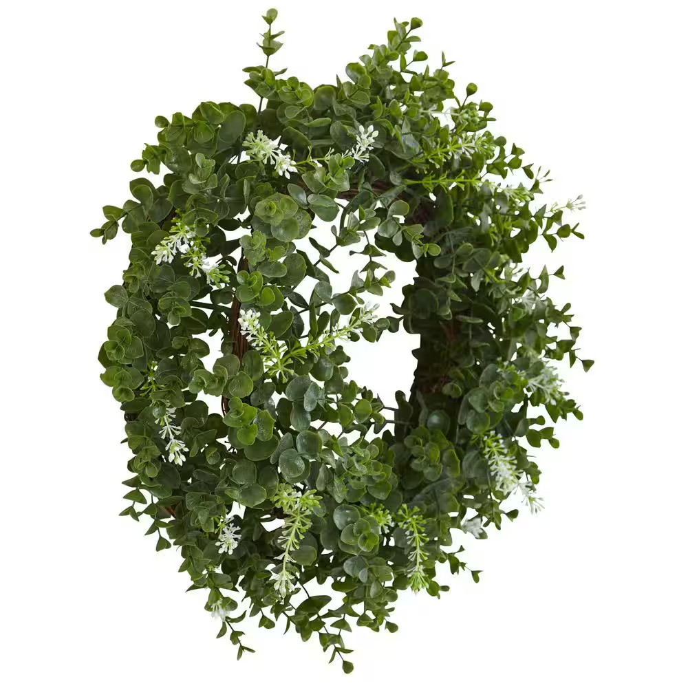 18 In. Artificial Eucalyptus Double Ring Wreath with Twig Base