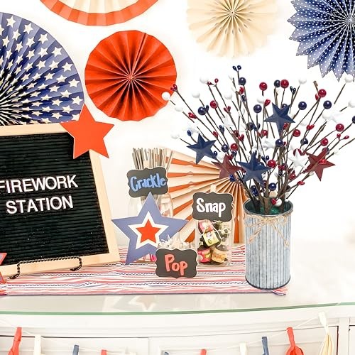 4th of July Decorations Artificial Patriotic Floral Picks with Vase, 1