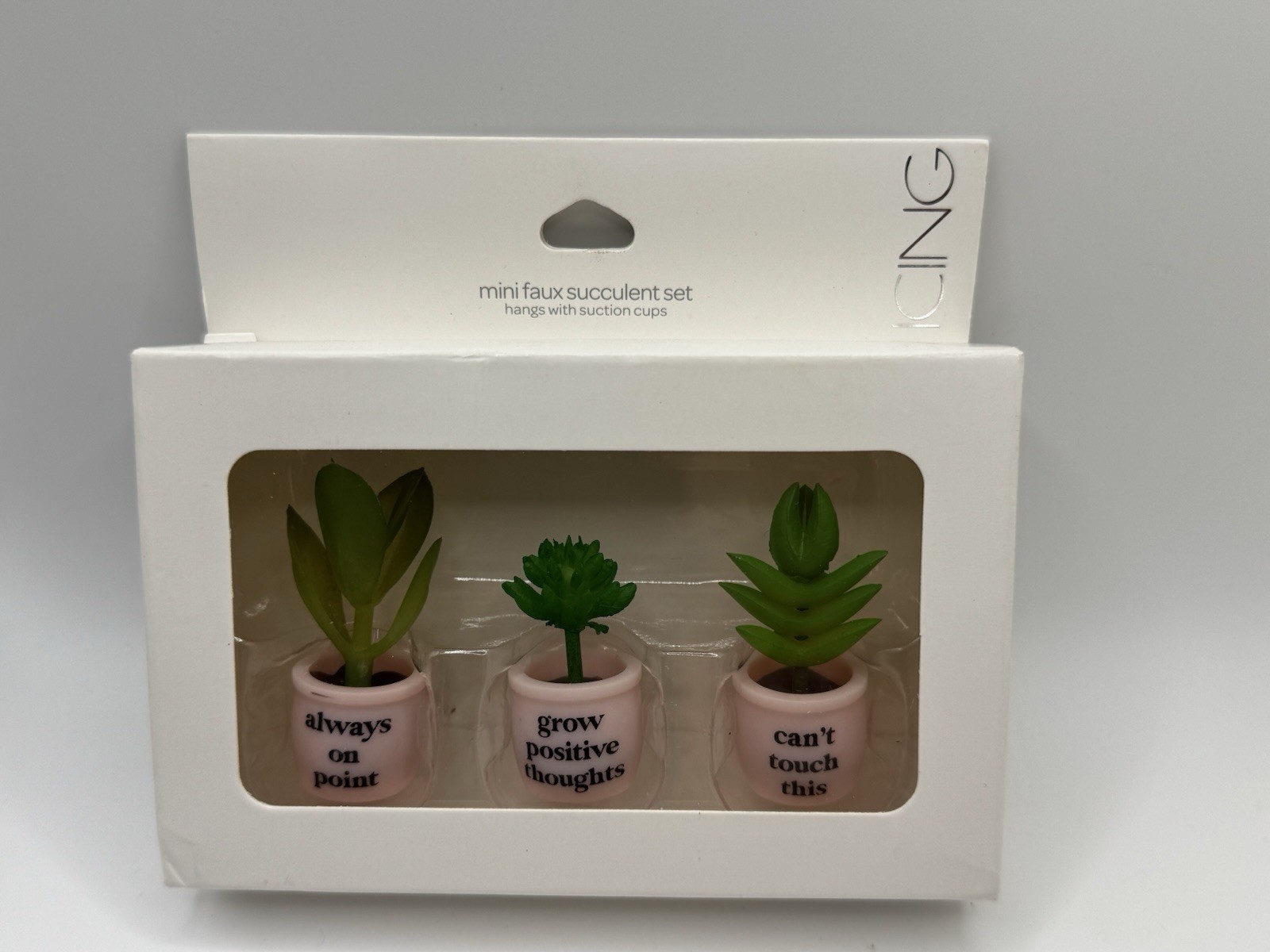 ICING – NEW Mini Faux Succulent Fake Plants Set w/Suction Cups POSITIVE