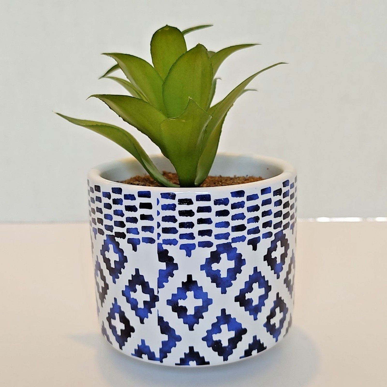 Succulent Flower Arrangement Bouquet Centerpiece Blue White Green Brown Ceramic