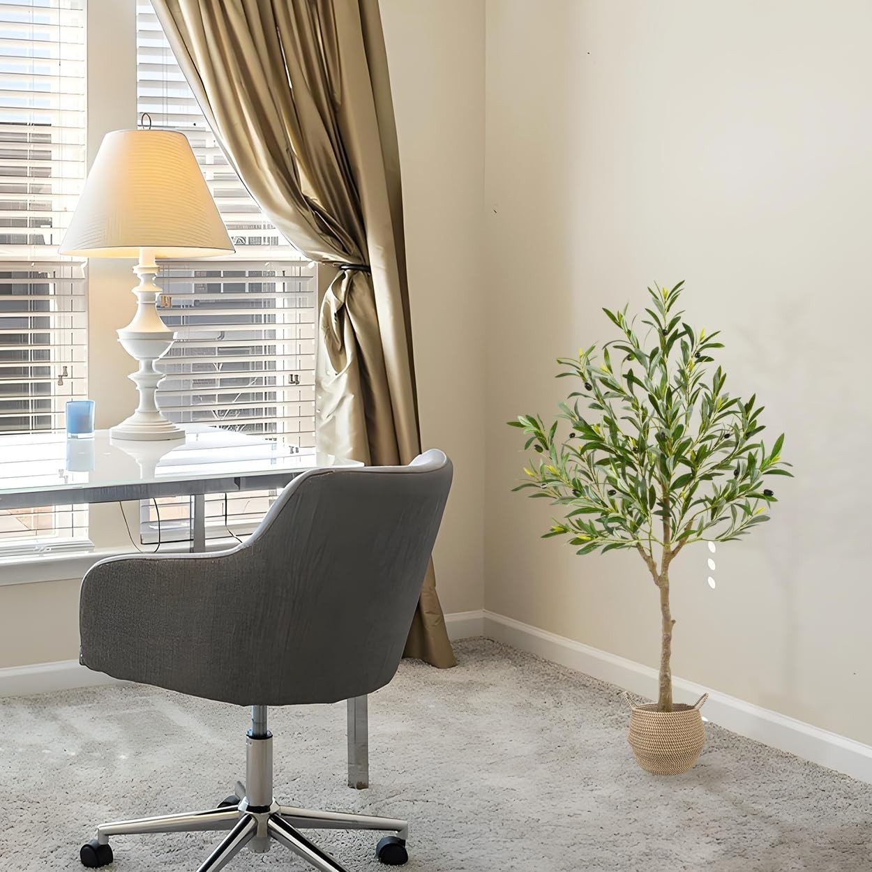 4ft Faux Olive Tree with Basket – Realistic Silk Plant for Indoor/Outdoor Décor