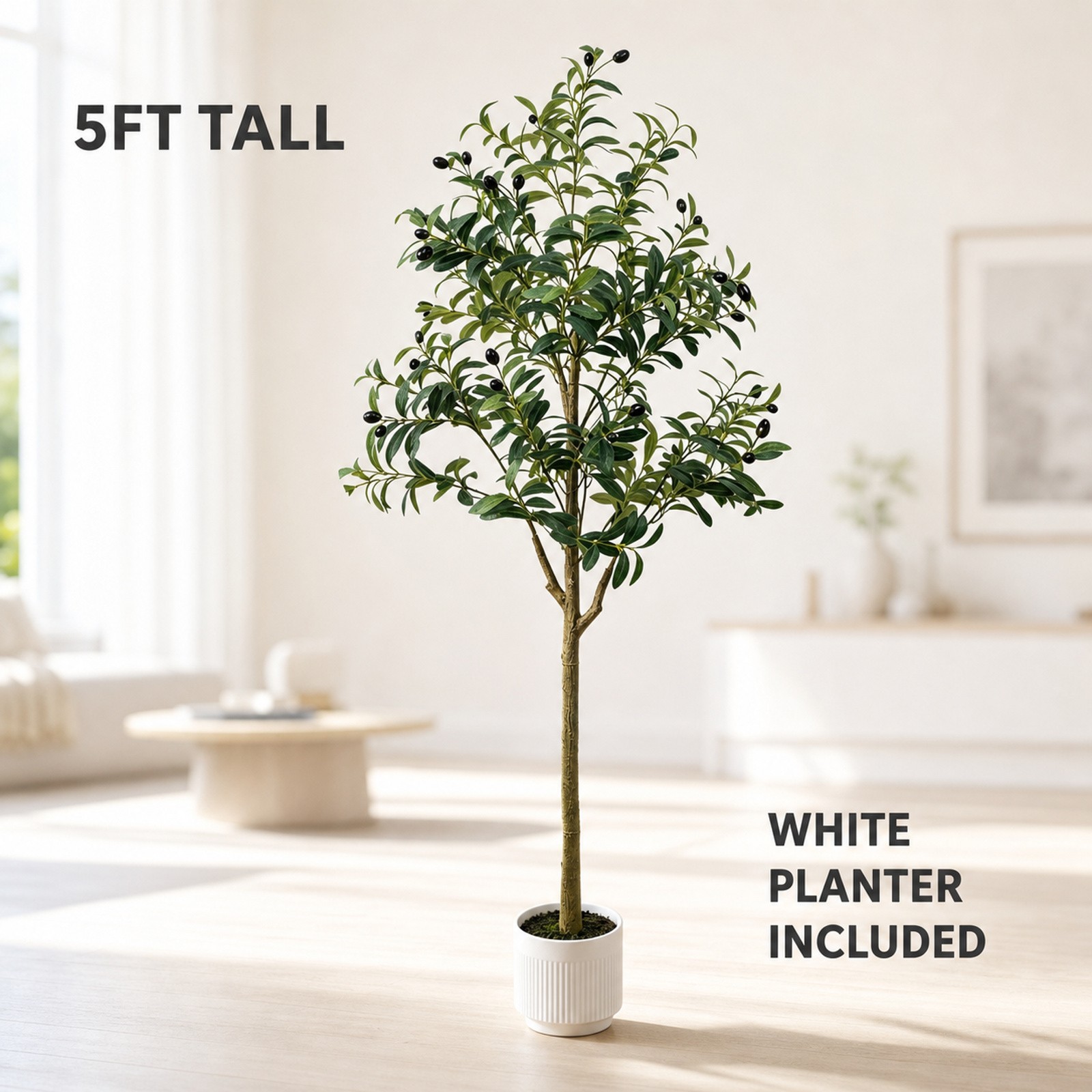 5FT Artificial Olive Tree with White Planter Faux Indoor Home Office Decor -NEW