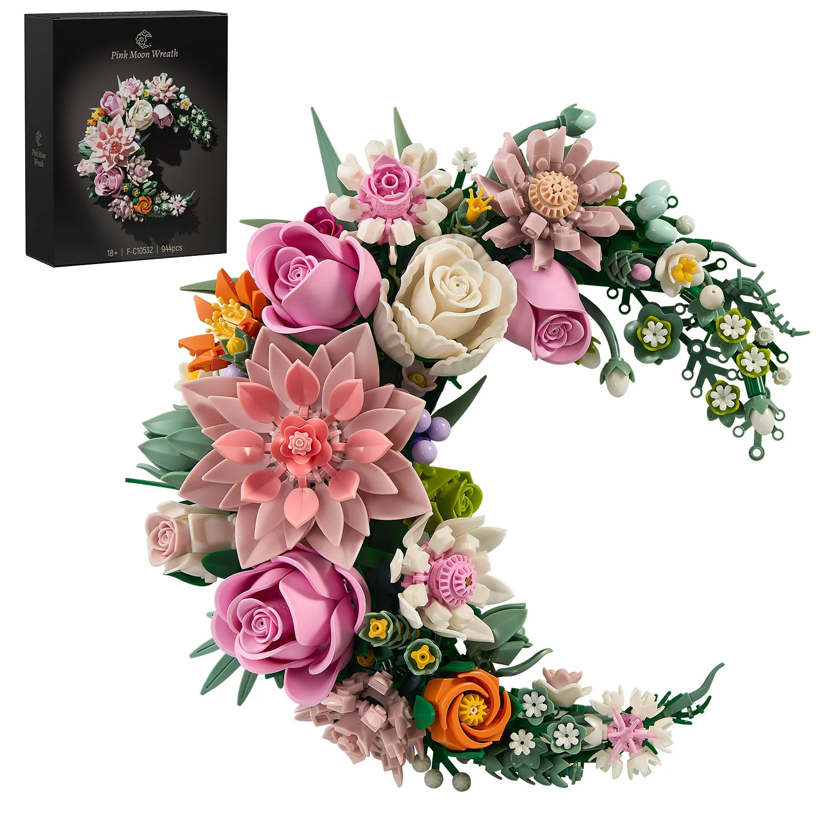 Pink Flower Wreath Building Blocks Botanical Floral Home Office Decor Gift Set