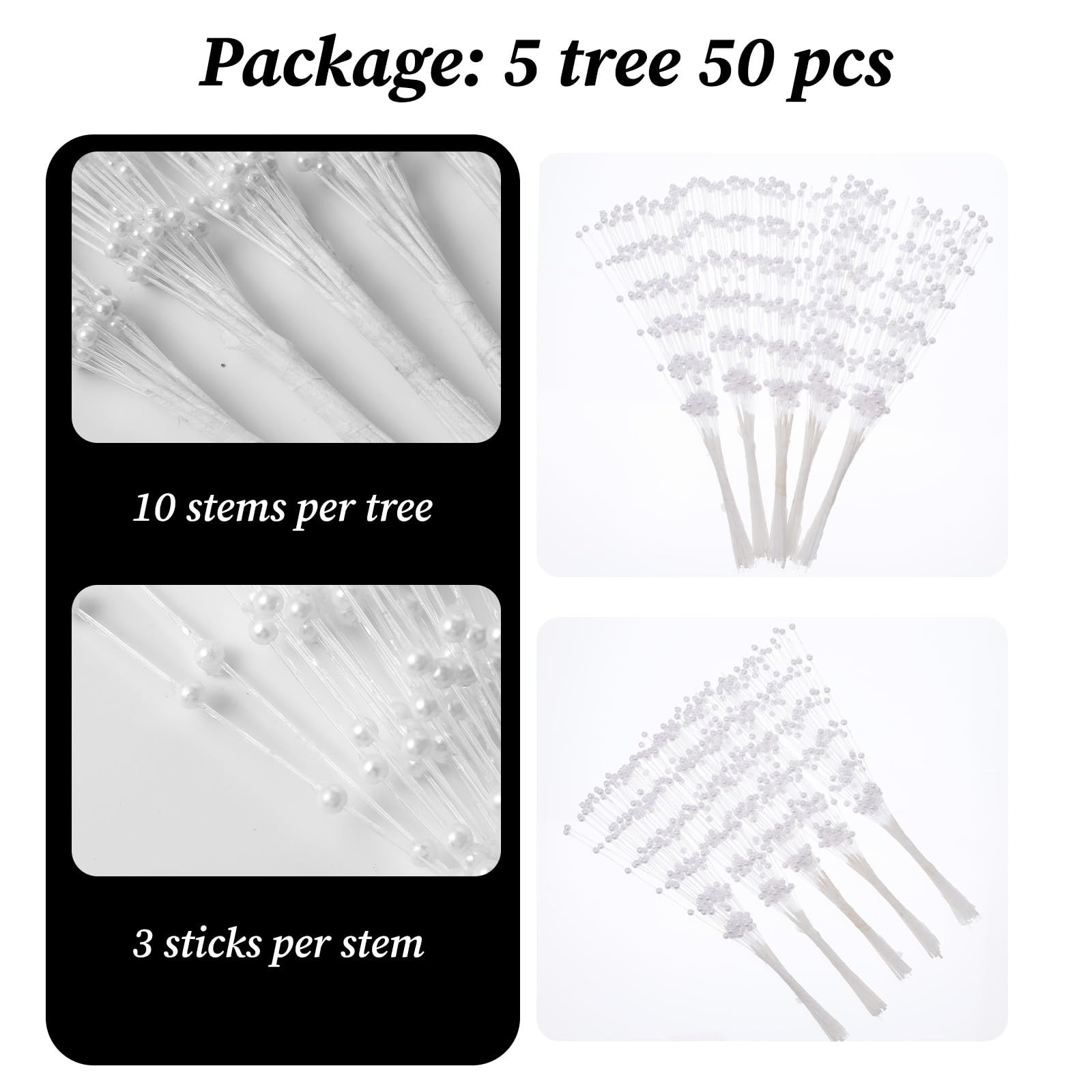 String Pearl Sticks Pearls for Wedding Decor, 50PCS Christmas Garland 4mm Pea…