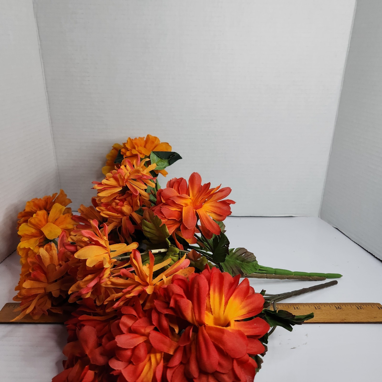Artificial Fall Flowers Lot Orange Daisy Maple Leaves Autumn Decor Floral Stems