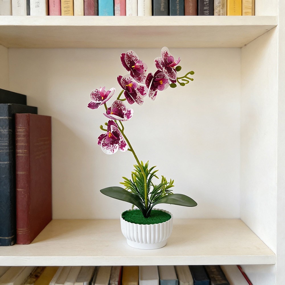 Orchid Artificial Plant Potted for Living Room Office Desk 38 10.5 6cm Plastic