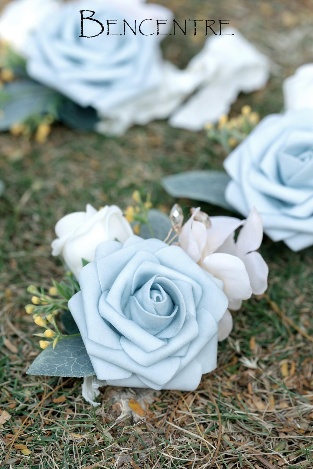 6 PCS Dusty Blue Corsage Wedding Wrist Prom Party Hand Flower Bride Decor