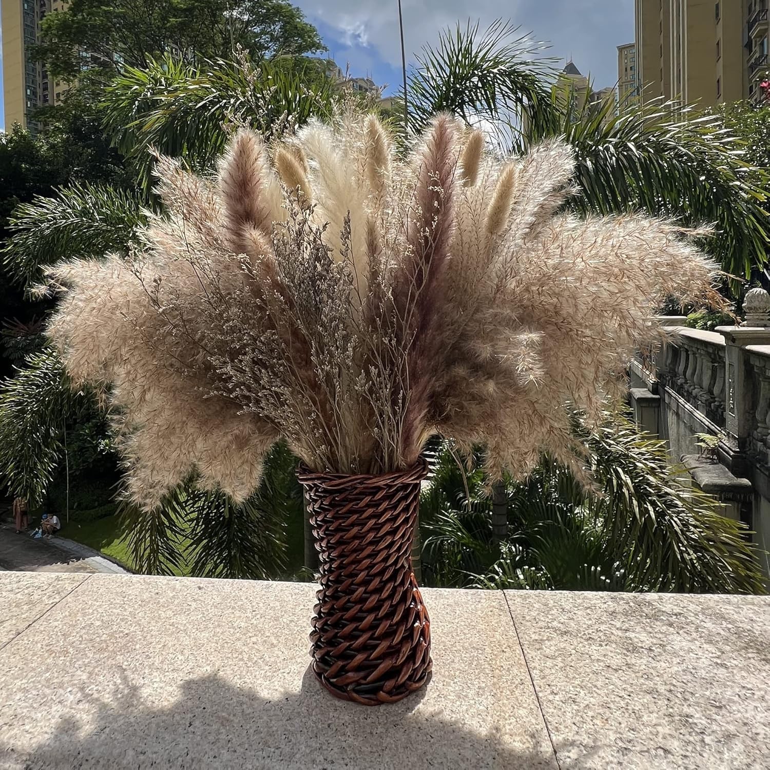 100Pcs Pampas Grass Boho Home Decor 17 inch Natural Dried Flowers-Pampas Gras…