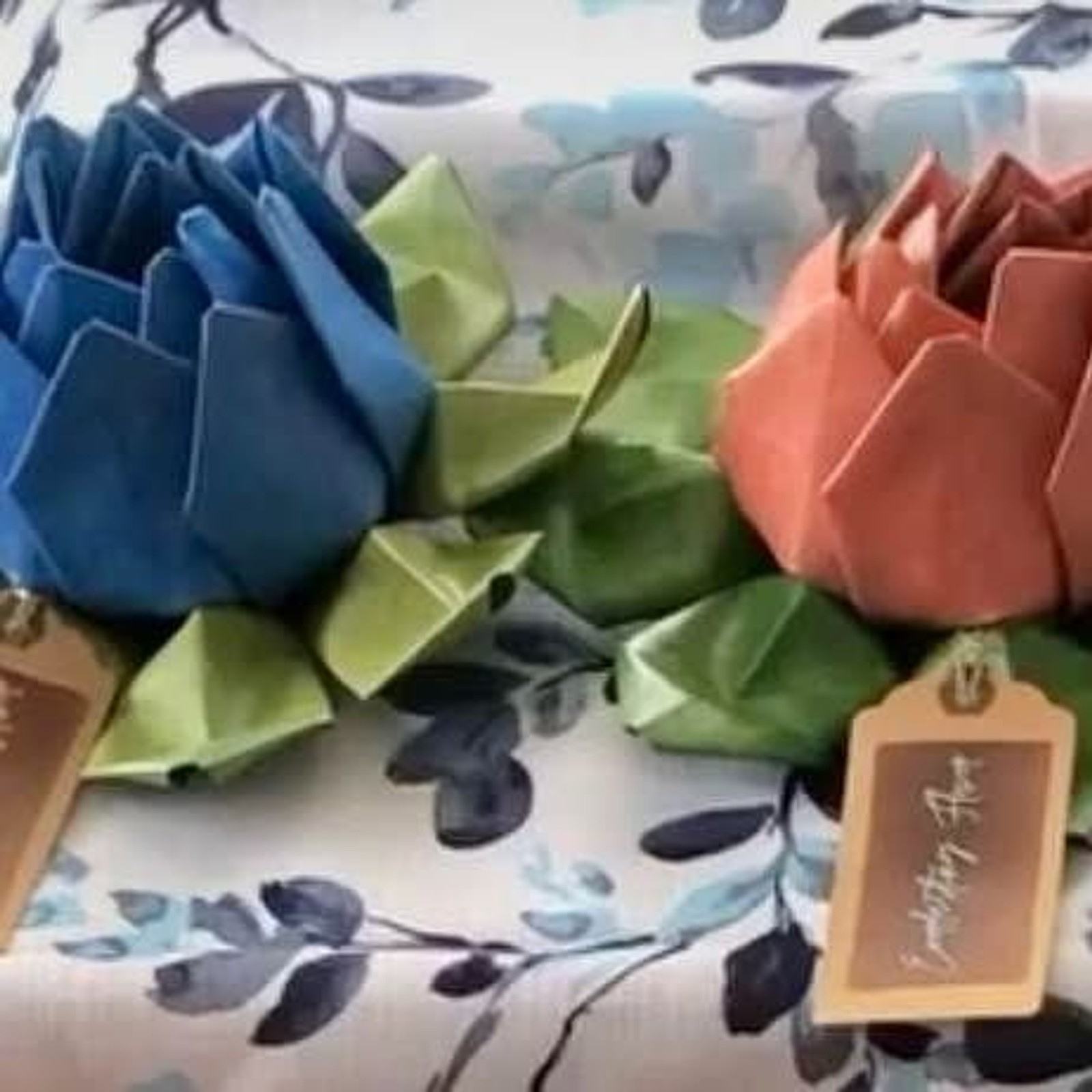 Lot of 2 Beautiful Handmade Origami Rose Flower Decor