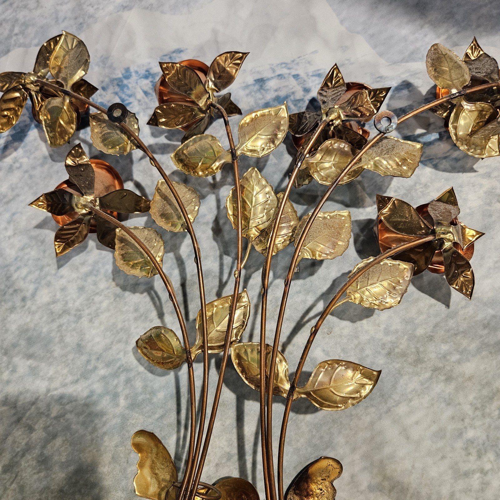 Vintage Metal Rose Wall Decor Gold Copper Butterflies Floral Hanging 20″