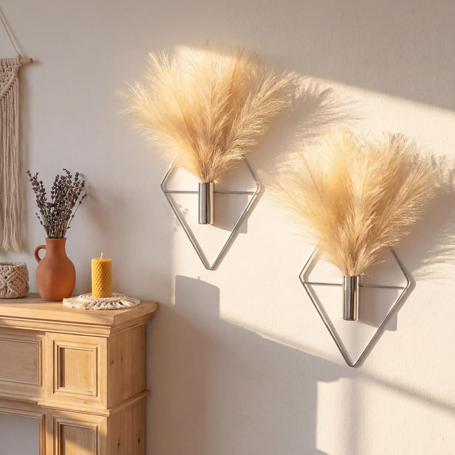 2 Pieces Metal Wall Hanging Planters with Artificial Plants Boho Indoor Decor…
