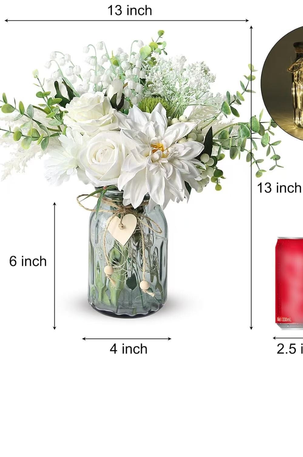 Fake Flowers with Vase, Silk Roses Artificial Flowers in Vase, Faux Flower