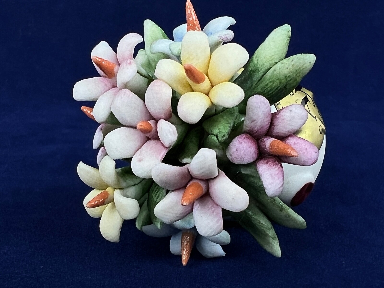 AMC Capodimonte Italy Tiny 2 Inch Bouquet of Flowers in Vase Pink Yellow Blue