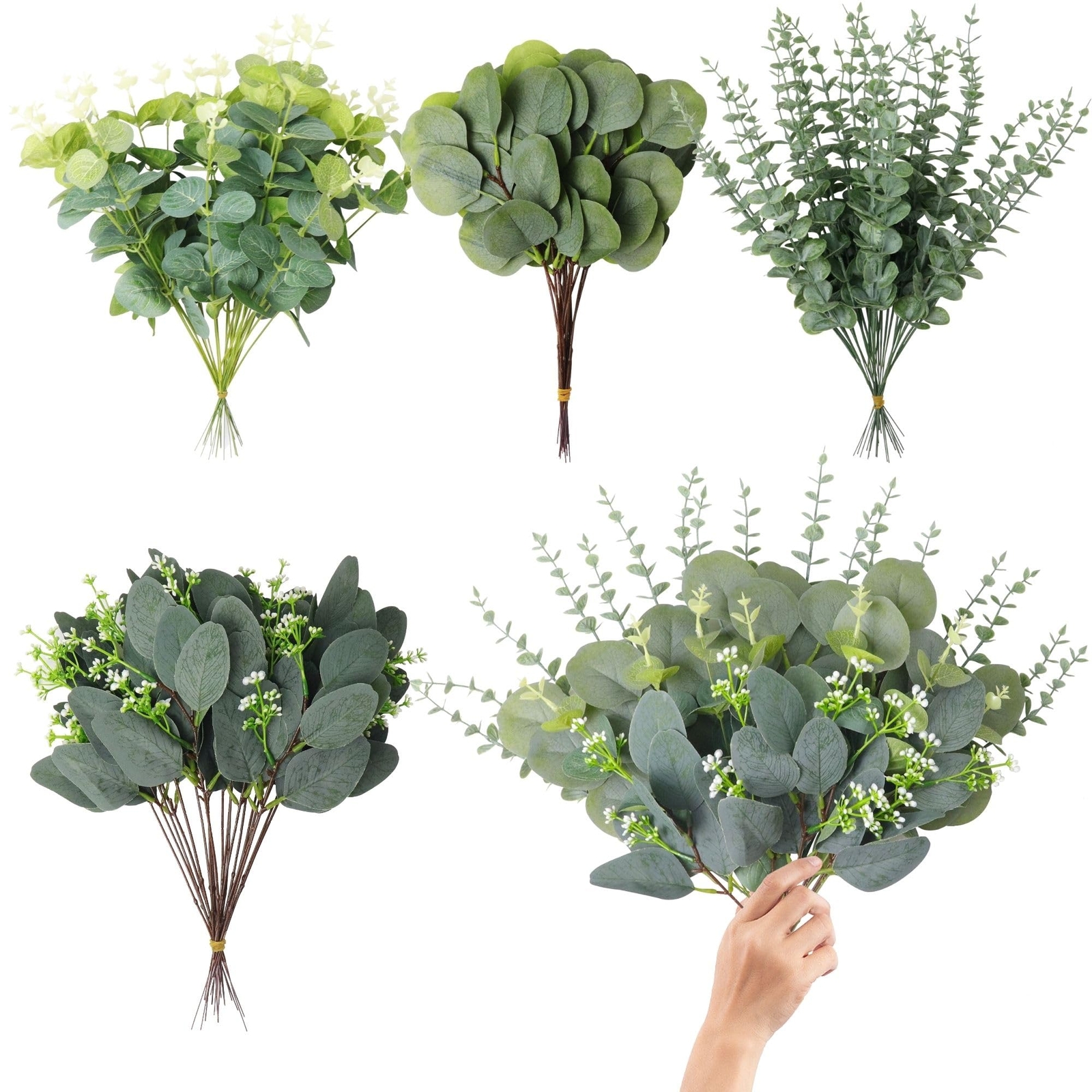 100 Pcs 4 Kinds Mixed Eucalyptus Stems Bulk Artificial Silver Dollar Eucalypt…