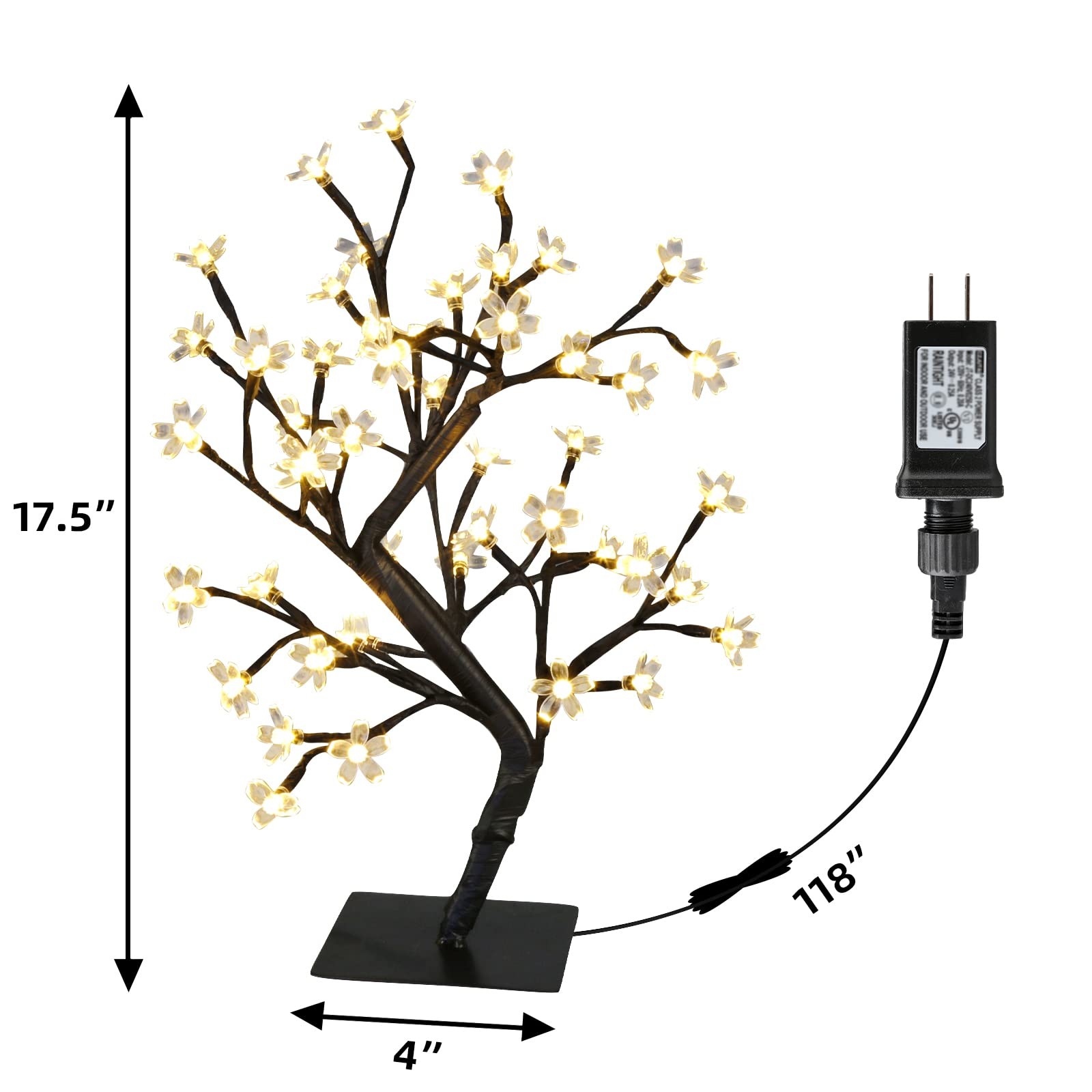 17.5 Inch Lighted Cherry Blossom Tree 48 Warm White Lights Plug Bonsai Decor