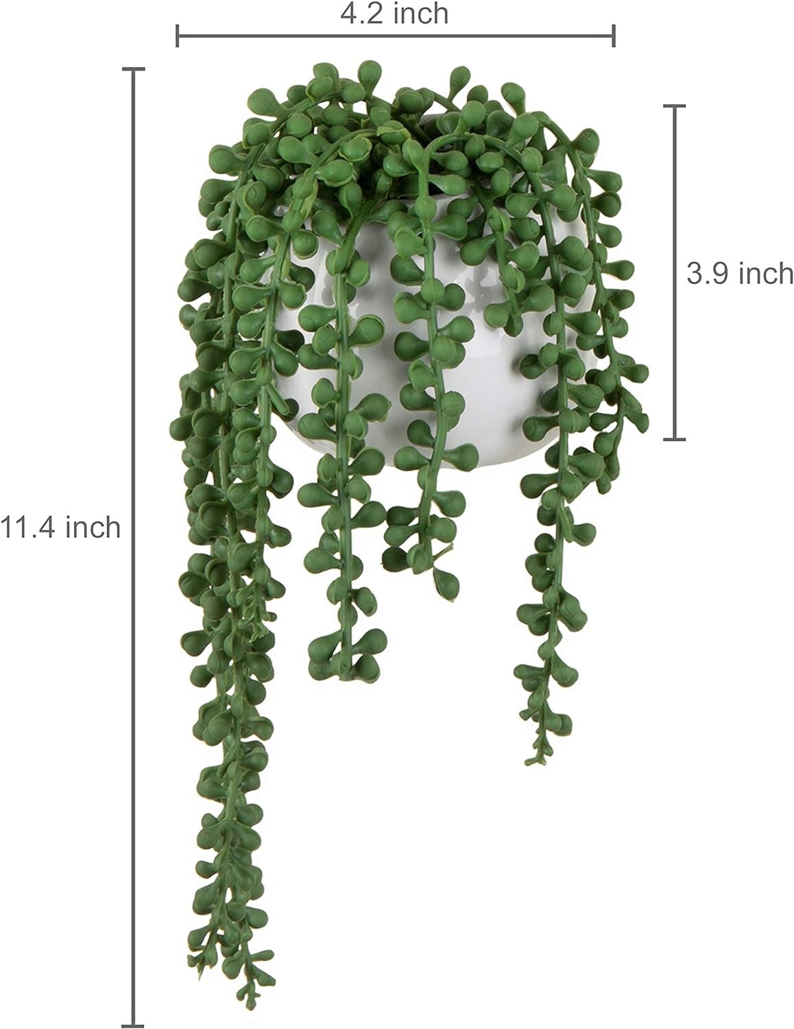 MyGift Artificial String of Pearls Plants in White Ceramic Wall-Hanging Planters