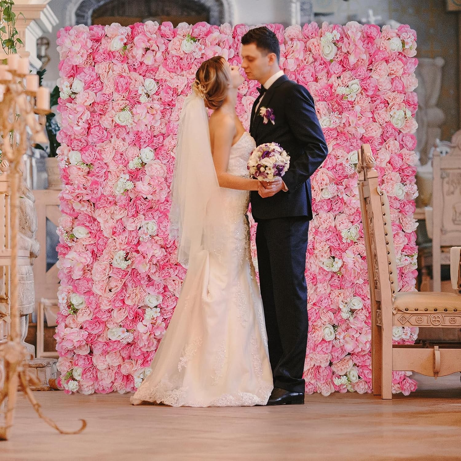 Floral Wall Backdrop 6PCS 16.5×16.5 Inch Silk Rose Decor for