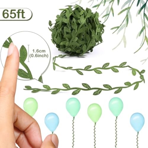 65 Ft Vine Ribbon, Floral Decorations Green Leaf Ribbon Decorative Fake