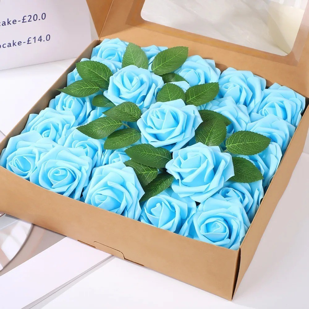 25pcs Artificial Flowers, Fake Flowers Roses W/stem For DIY Wedding Bouquets Cen