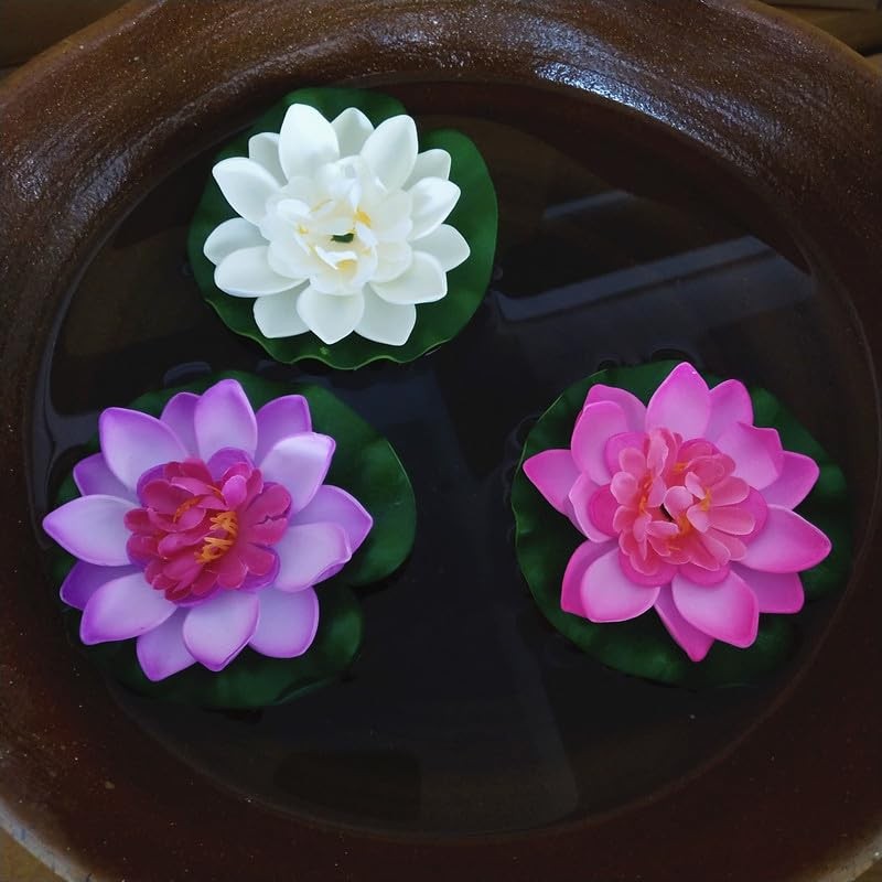 6 Pcs Artificial Water Lily Foam Lotus Flower Pond Decor for Pond Patio Garde…