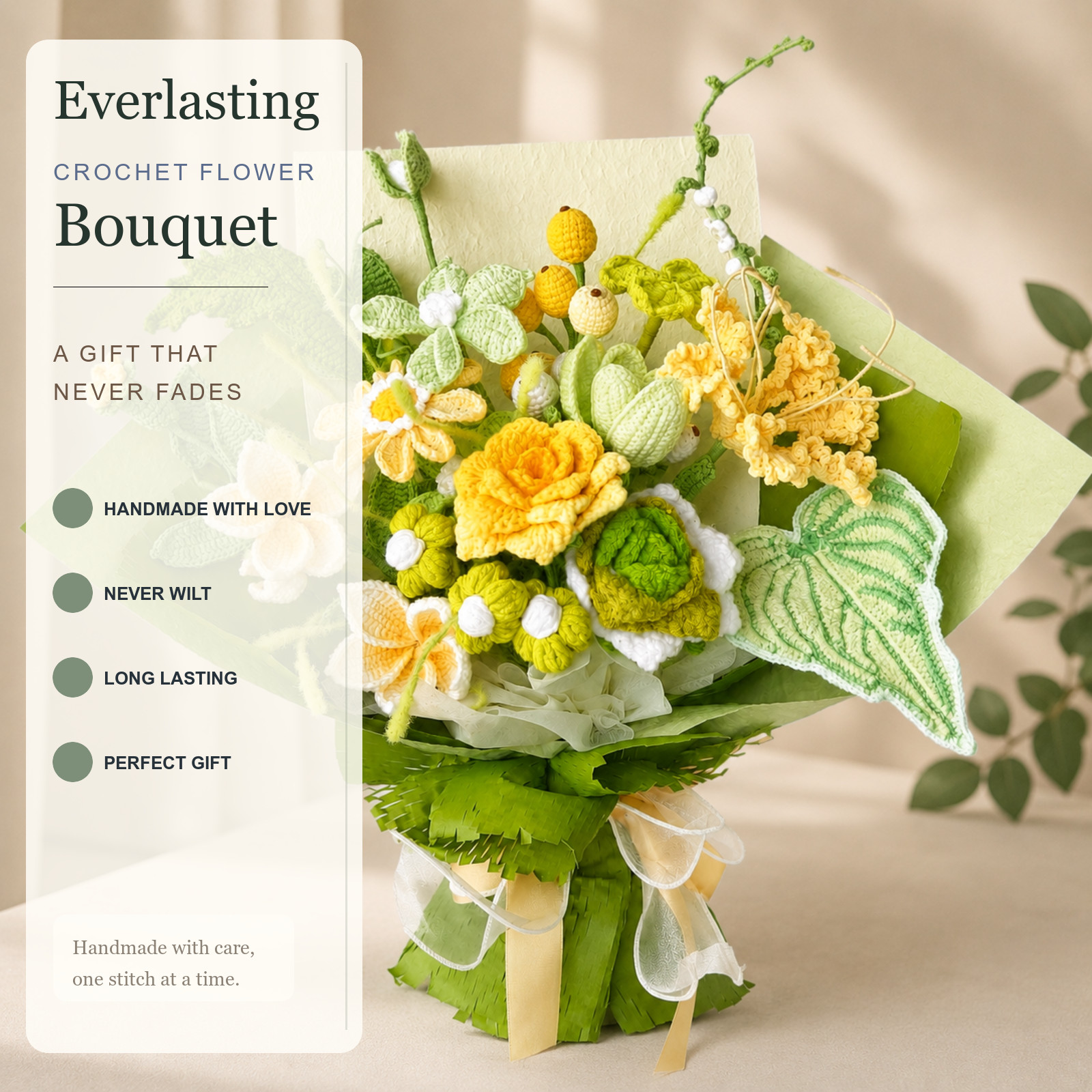 Extra Large Yellow White Crochet Bouquet Thank You Birthday Gift for Her