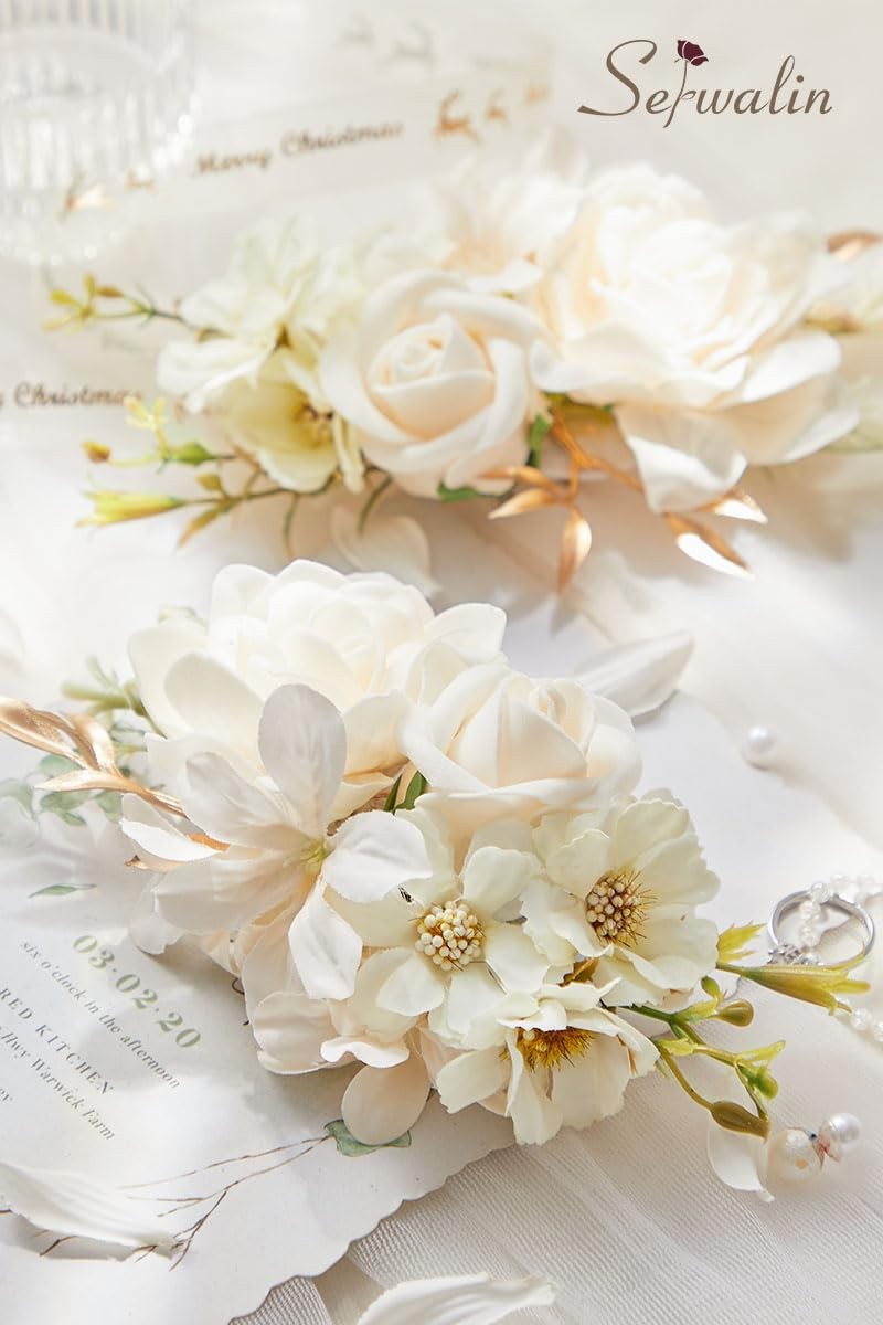 Champagne Floral Shoulder Corsages, Girl/Mother Prom Corsages Décor, Set of 2…