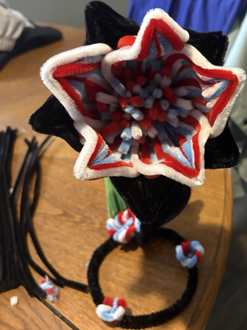 Artificial Pipe Cleaner Flower Bouquet Arrangement Red White Blue Black