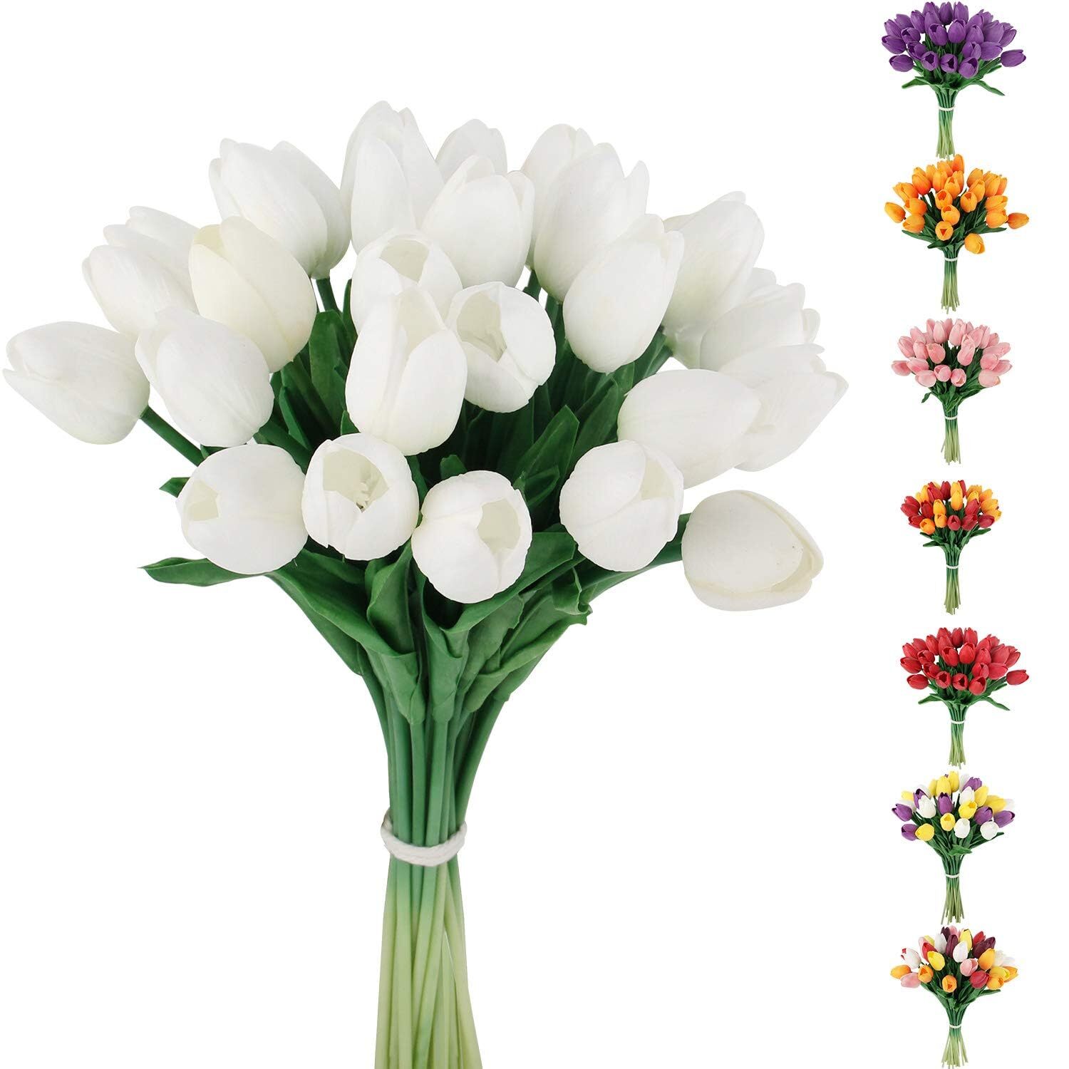 30 Pcs Artificial Tulips Flowers Fake Tulip Stems for Wedding Bouquet Party