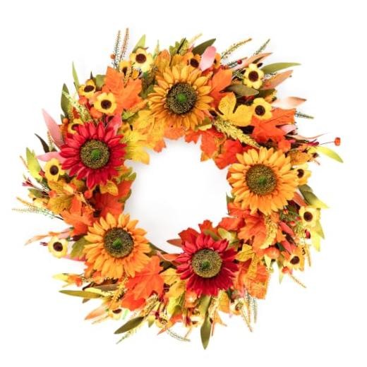 Artificial Sunflower Autumn Front Door Wreath 24″