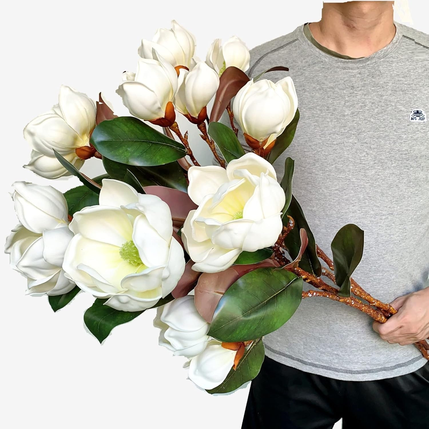 Lifelike White Magnolia Flower Branches – 4 Pack for Home Decor & Weddings