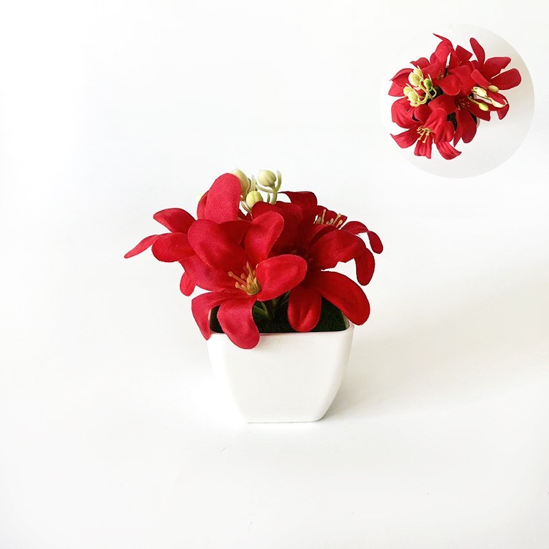 Plastic Miniature Lily Potted Plant 4.3 Inches for Small Space Decoration