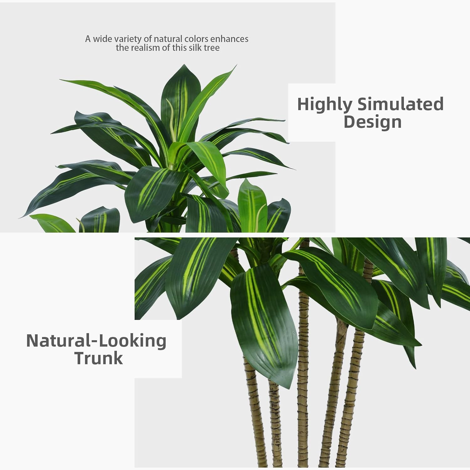 5FT Artificial Dracaena Plant – Faux Yucca Tree with White Planter for Home, Off