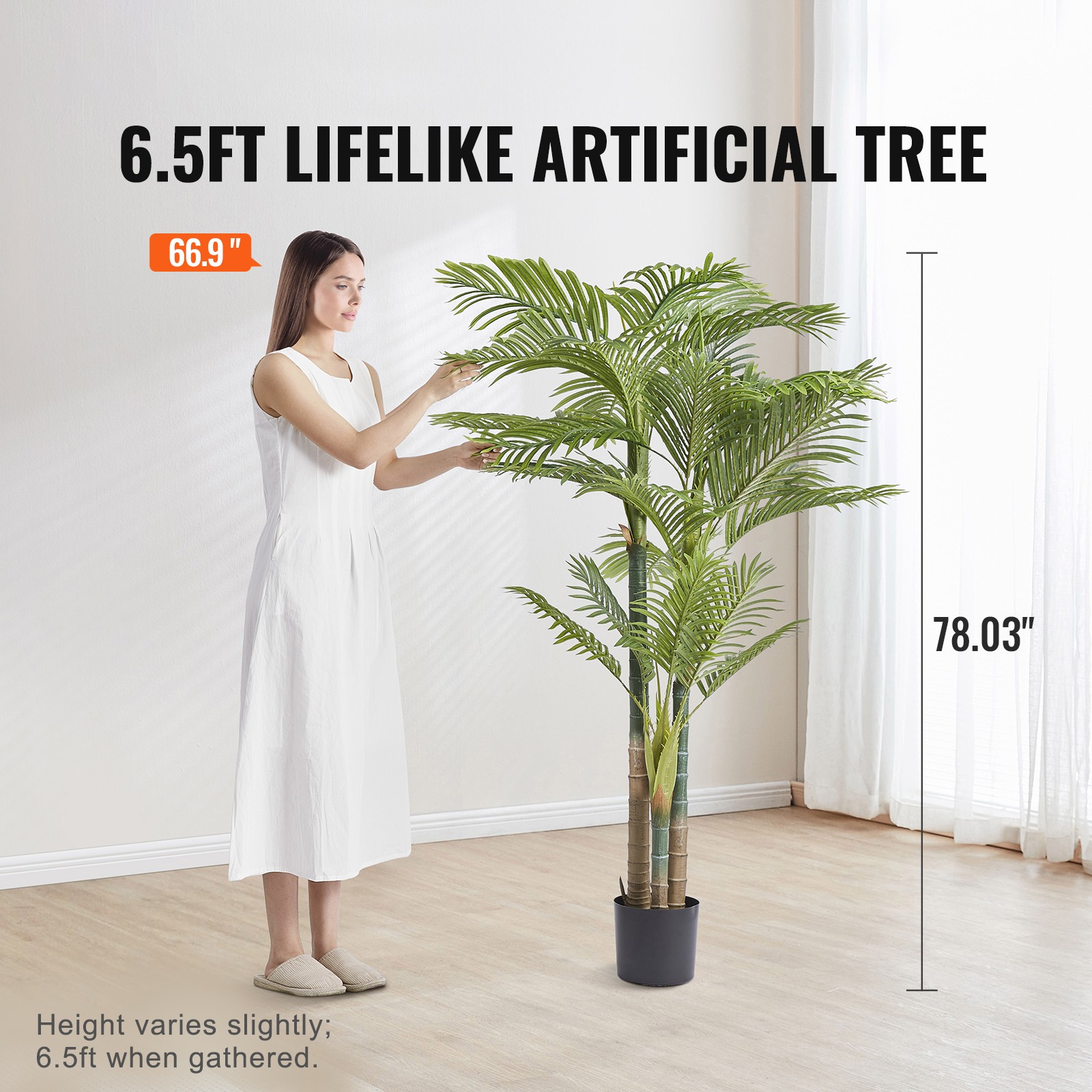 Uimoso 6.5 FT Artificial Golden Cane Palm Tree Green Faux Decorative Plant