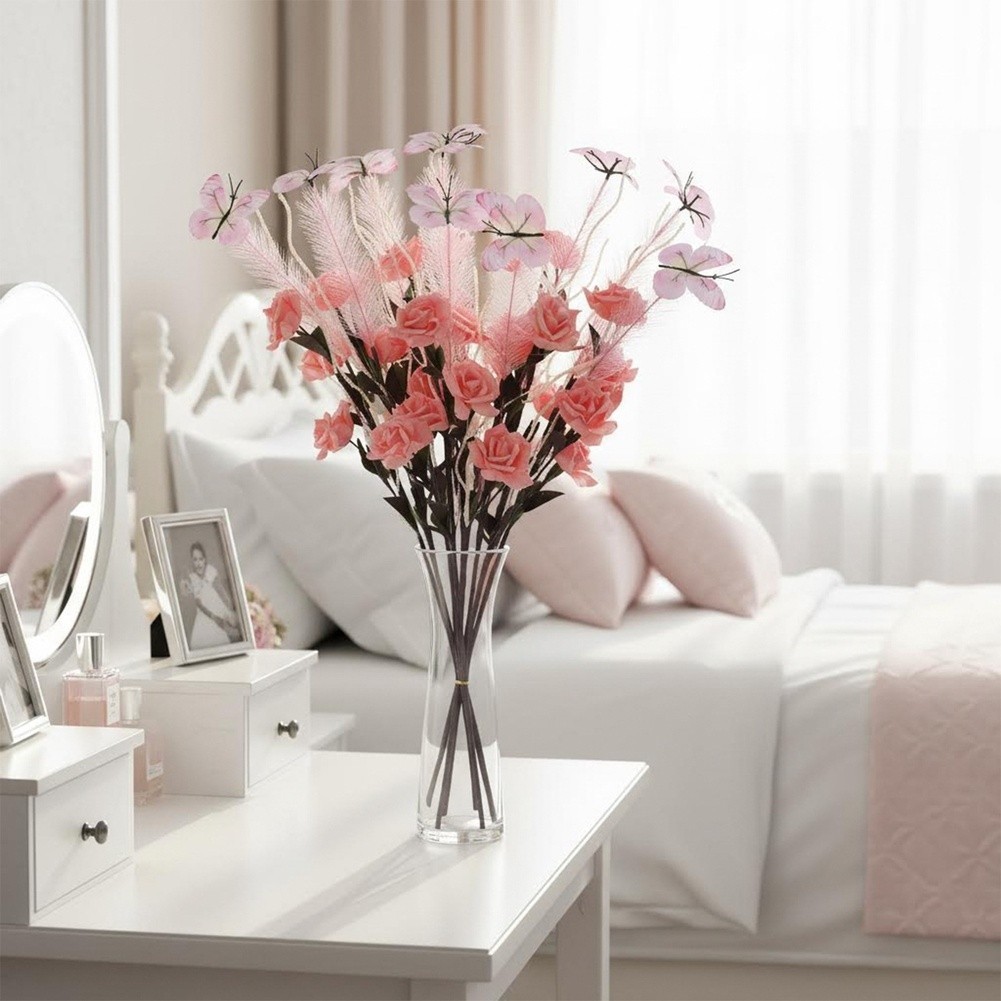 Artificial Reed Flower Bouquet for Wedding Home Office Decor White Pink Yellow