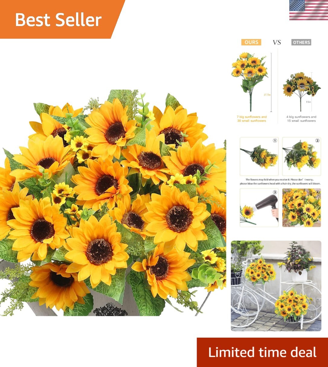 Realistic Fake Sunflowers for Bridal and Spring Decor – Set of 2 Bunches
