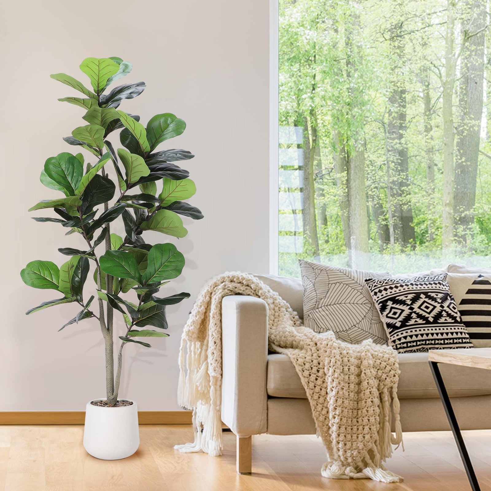 Jocoevol Artificial Fiddle Leaf Tree, 5ft Faux Plant Fake Ficus Lyrata Silk