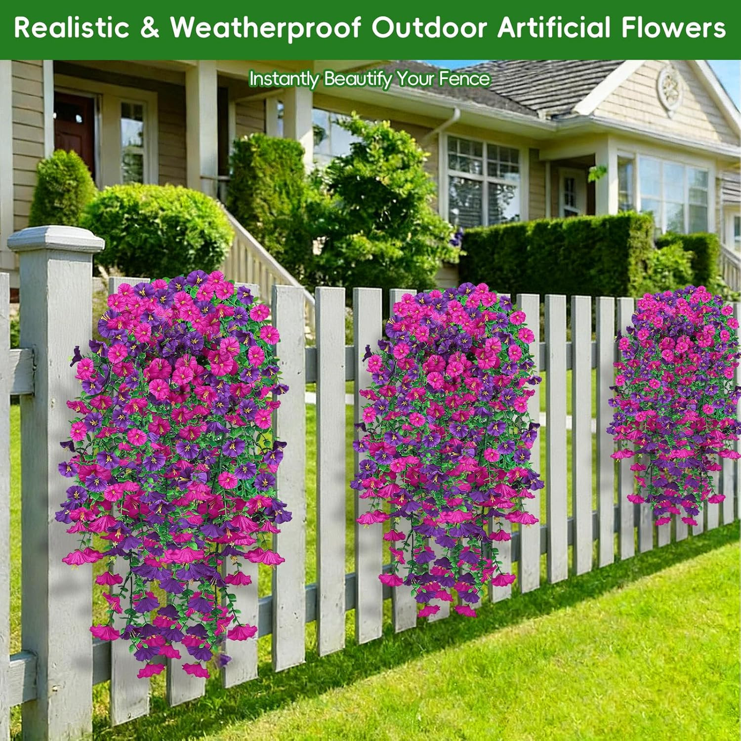 Artificial Flowers for Outdoors, 6-Pack 420 Blooms UV Resistant Hanging Morning