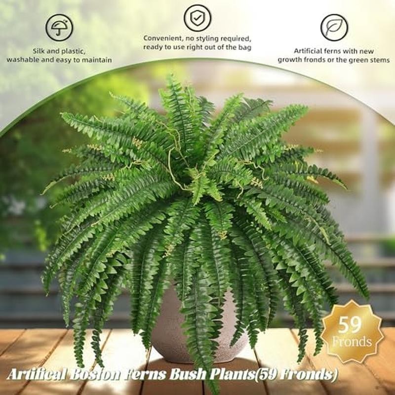 Large Artificial Boston Ferns 2 Pack Realistic Fake Plants Home Garden Decor New